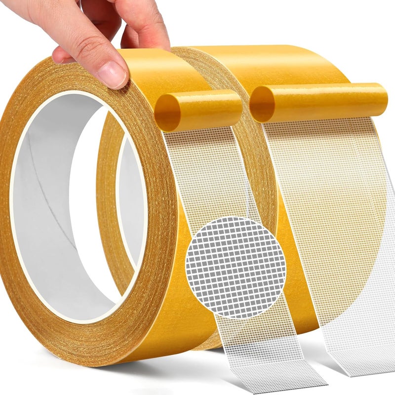 PACKKA Fabric Tape Multifunctional Double Sided Tape for Clothes 2 Rolls 1inch/2inchx33FT10m Heavy Duty Mounting Tape with Strong Adhesion, Suitable for Carpets, Sofas, Doormats, Wood, Glass, Plastic - Image 1